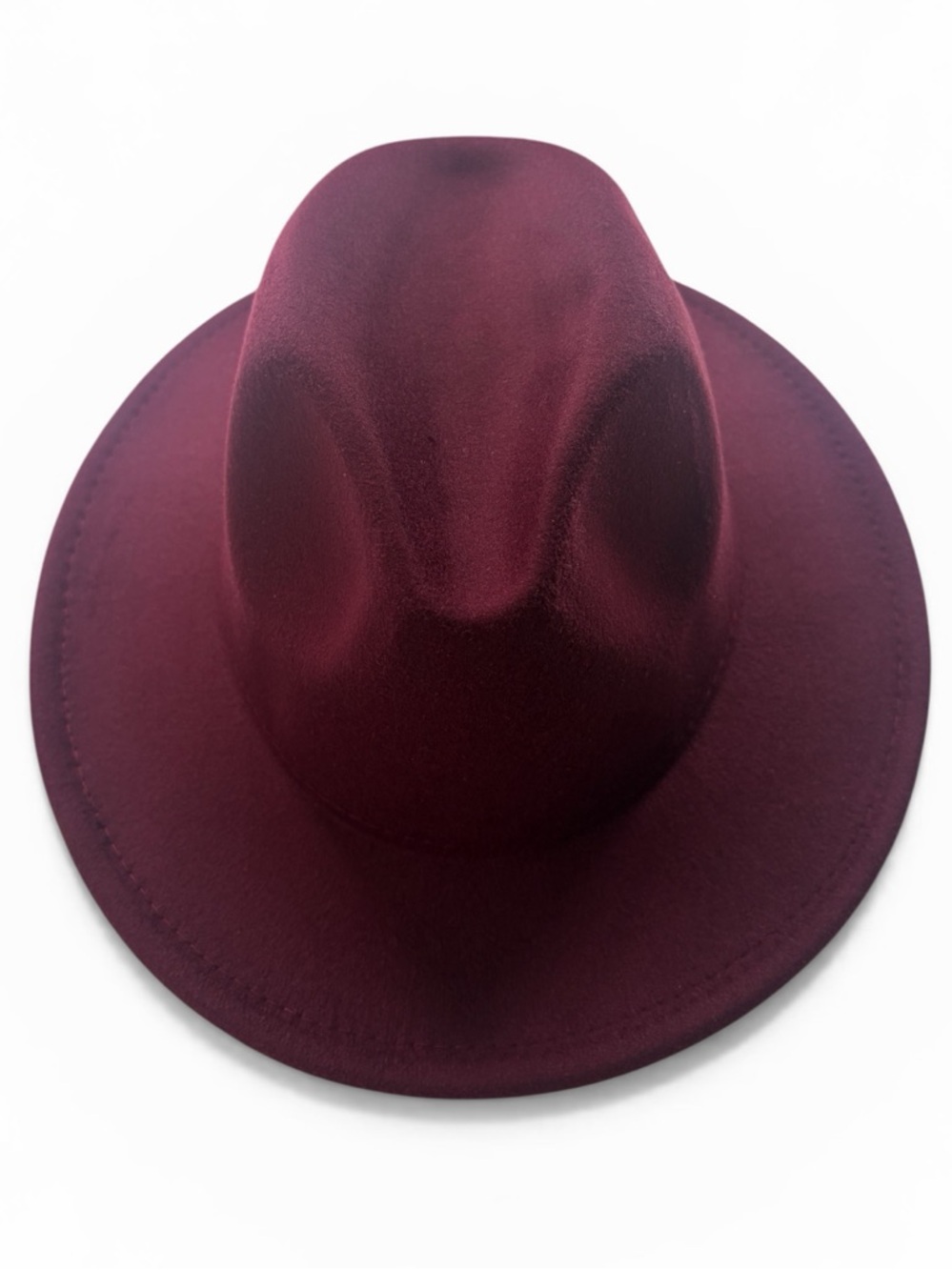 Burgundy Felt Fedora Wide-Brimmed Mountain Hat, Big Brim Hat, Panama Jazz - Picture 7 of 7